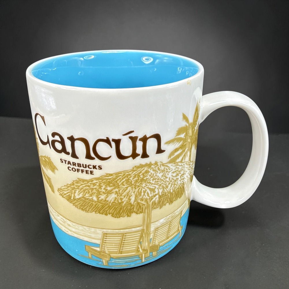 Starbucks Cancun Mexico Global Icon Series Coffee Mug 16oz Blue Tropical Beach